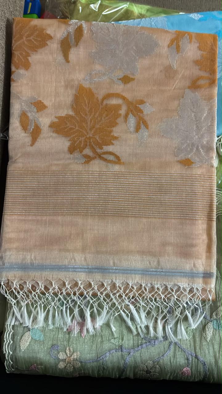 Peach Muslin Jamdani Saree