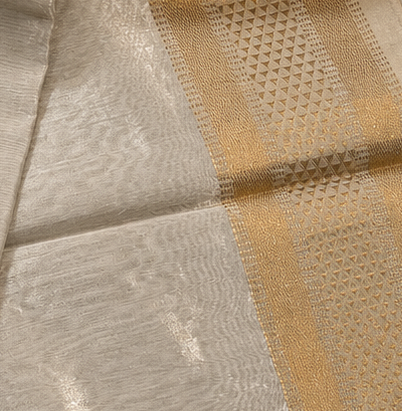 Ivory Silver Tissue Maheshwari Saree - AUV-900032