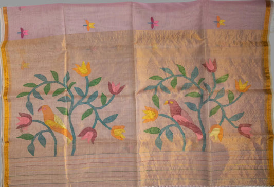 Mauve Songbird Jamdani — Pure Muslin Handloom Saree