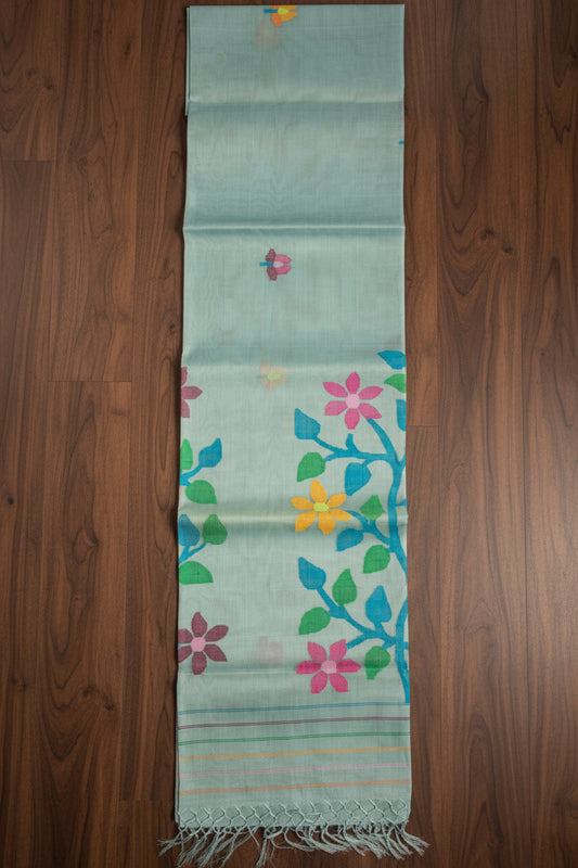 Ice Blue Jamdani — Pure Muslin Handloom Saree