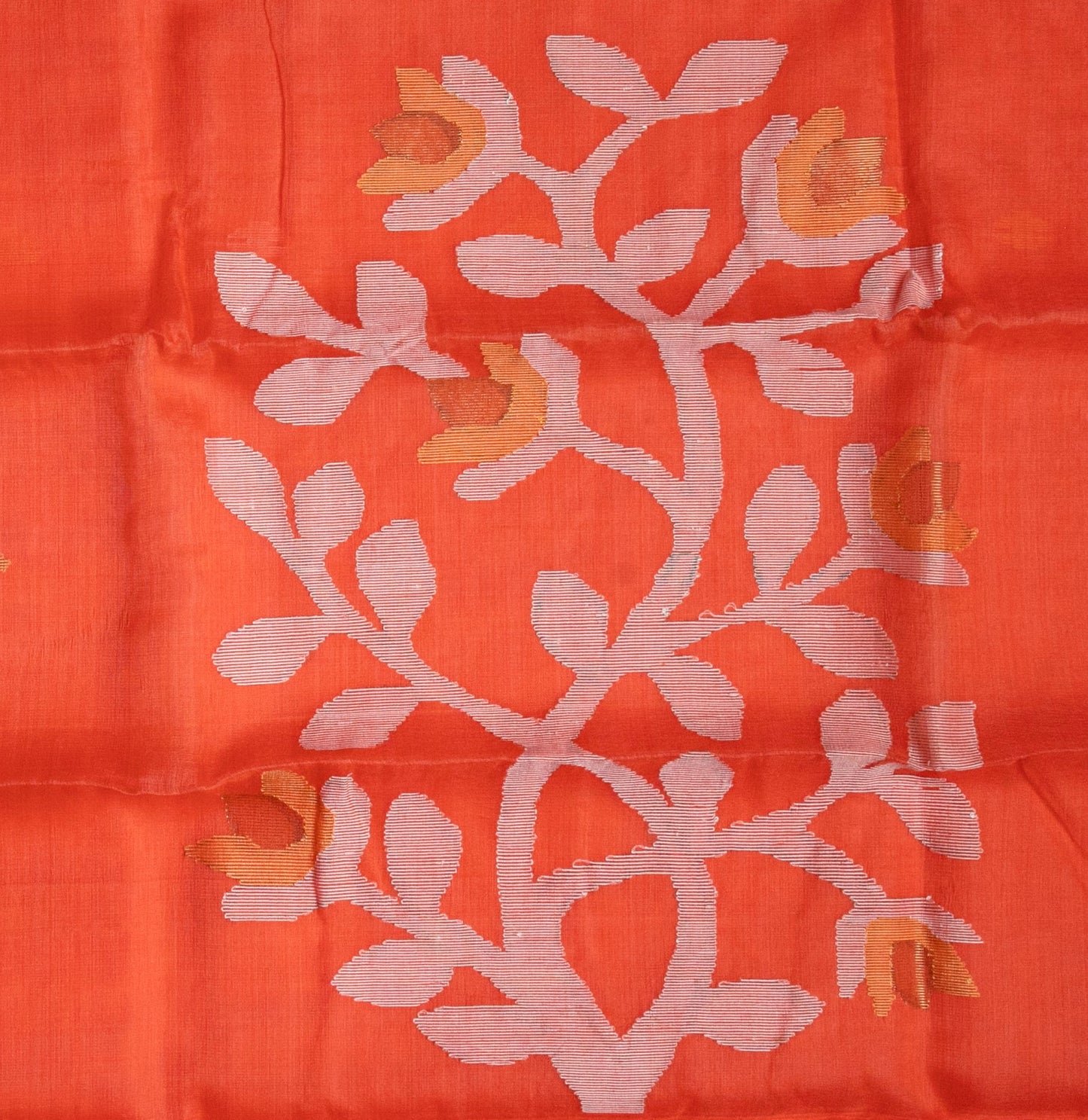 Tangerine Orange Jamdani - Pure Muslin Handloom Saree - AUV-900115