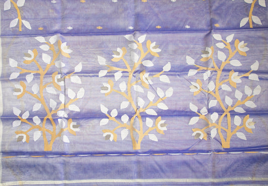 Lavender Grove Jamdani - Pure Muslin Handloom Saree -AUV-900118