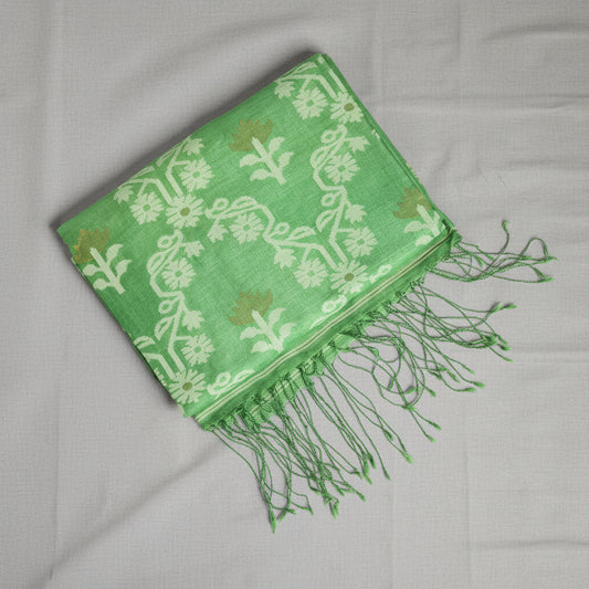 Green trellis Bengal Tussar Jamdani Saree - AUV-900120
