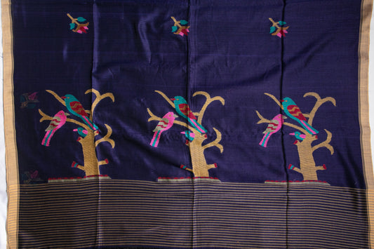 Midnight Aviary Jamdani — Marise Cotton Handloom Saree