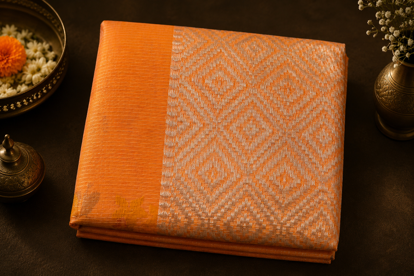 Peach-Orange Zari Kota Saree