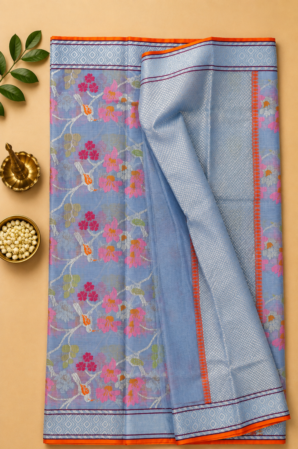 Ice Blue Zari Kota Saree