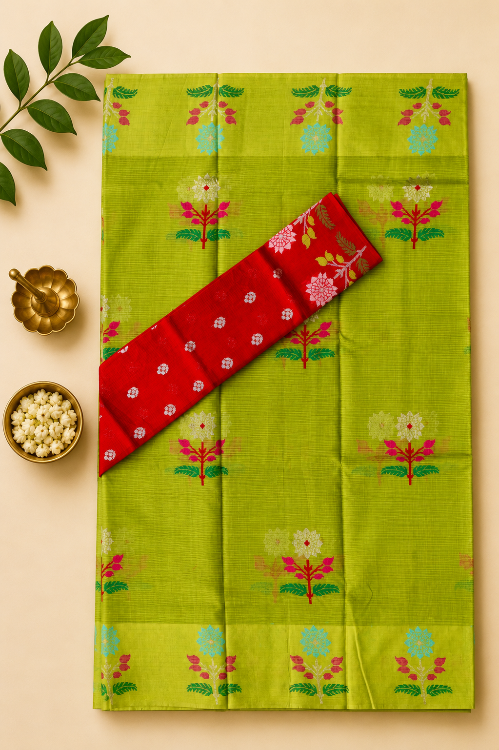Parrot Green Zari Kota Saree