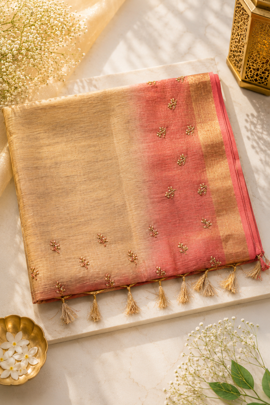 Peach Ombre Bhagalpuri Cotton Silk Saree