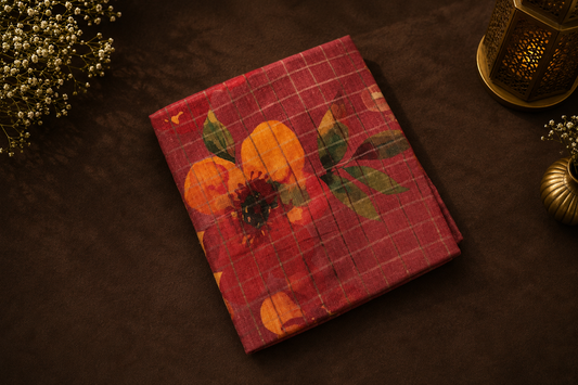 Onion Pink Tussar Silk Saree with Digital Floral Print