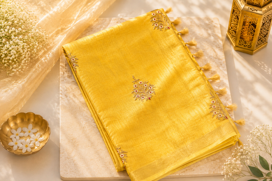 Yellow Bhagalpuri Silk Saree