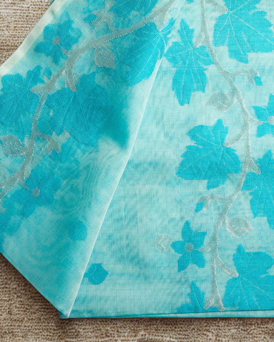 Powder Sky Blue Jamdani — Pure Muslin Handloom Saree