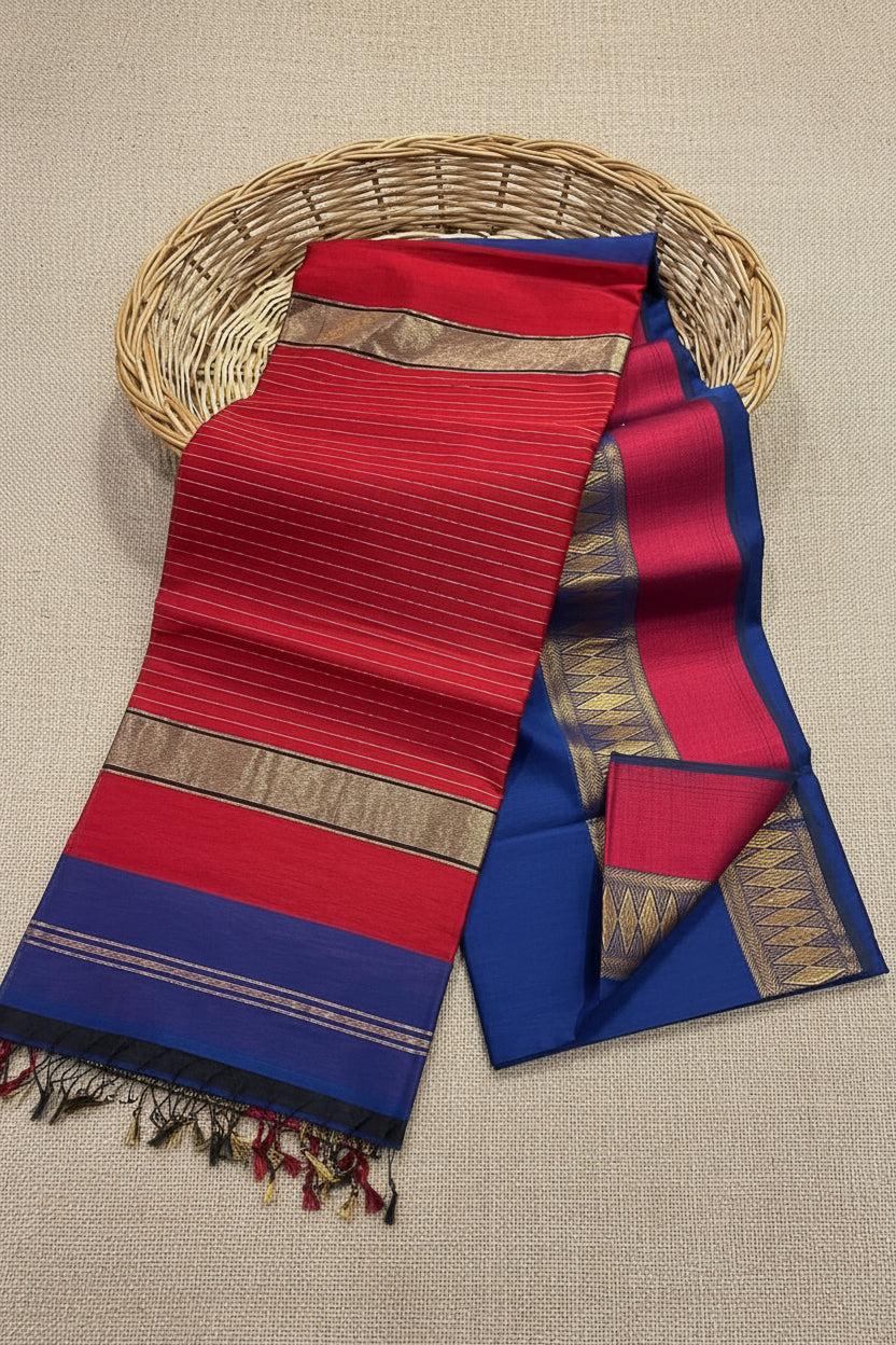 Red & Royal Blue Maheshwari Saree