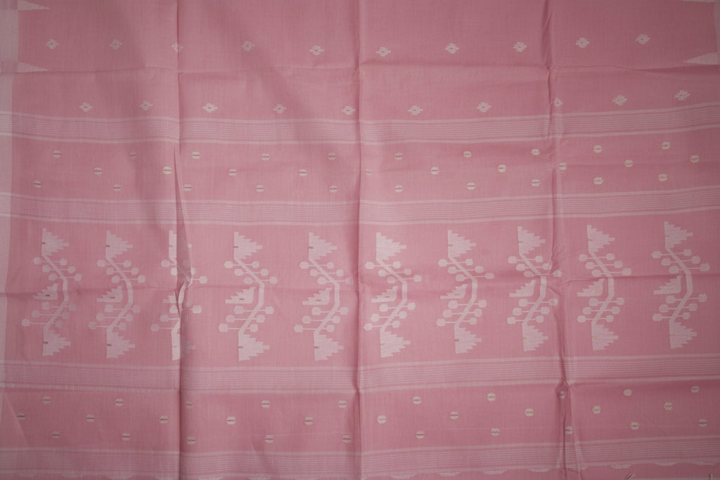 Powder Pink Jamdani Bengal Cotton Saree -AUV-900131