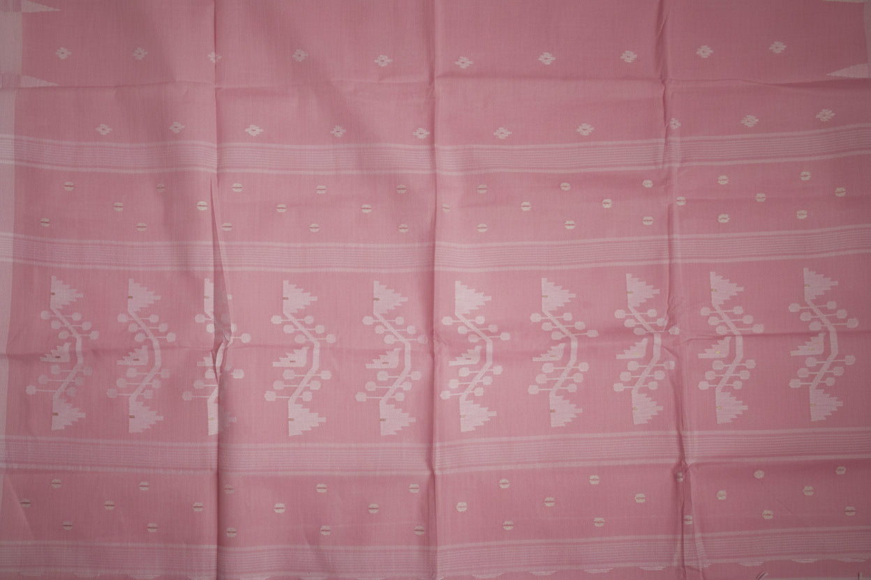Powder Pink Jamdani Bengal Cotton Saree -AUV-900131