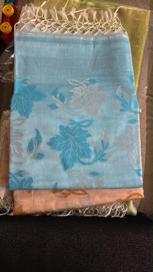 Sky Blue Muslin Jamdani Saree