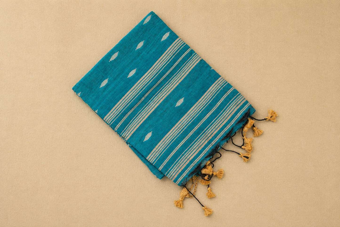 Teal Stripe Jamdani - Cotton Handloom Saree - AUV-900138