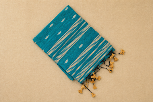 Teal Stripe Jamdani - Cotton Handloom Saree - AUV-900138