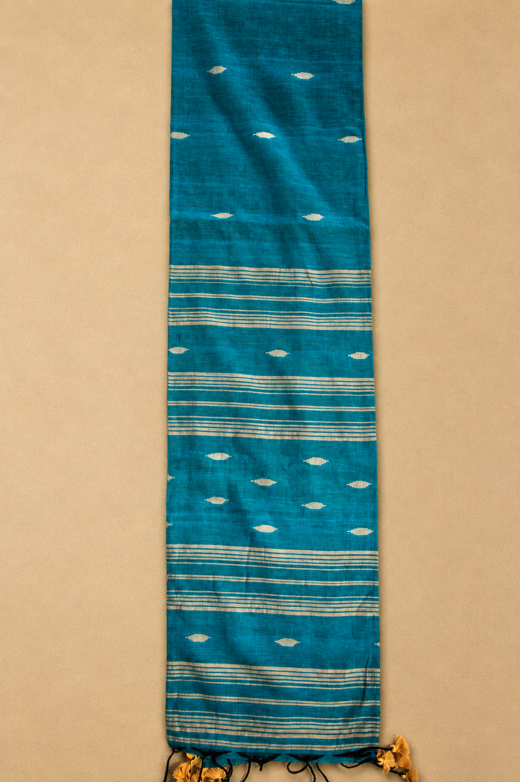Teal Stripe Jamdani - Cotton Handloom Saree - AUV-900138