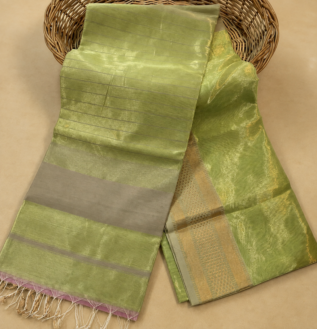 Light Green Tissue Maheshwari Saree - AUV-900028