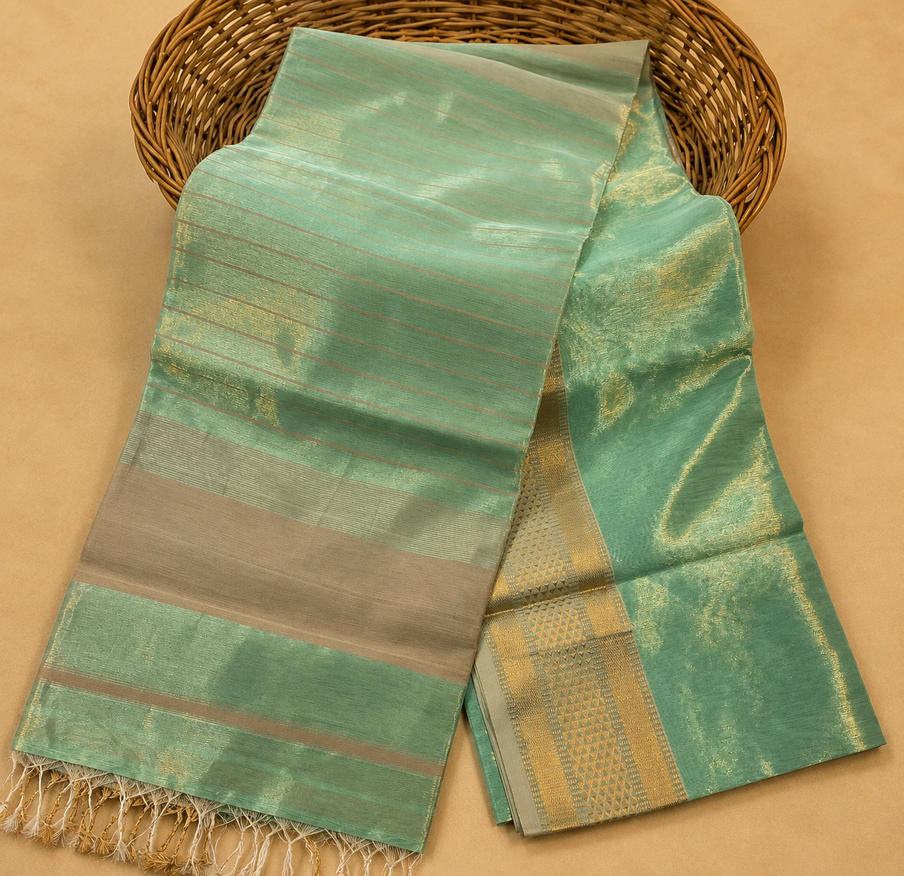 Sea Green Tissue Maheshwari Saree -AUV-900031