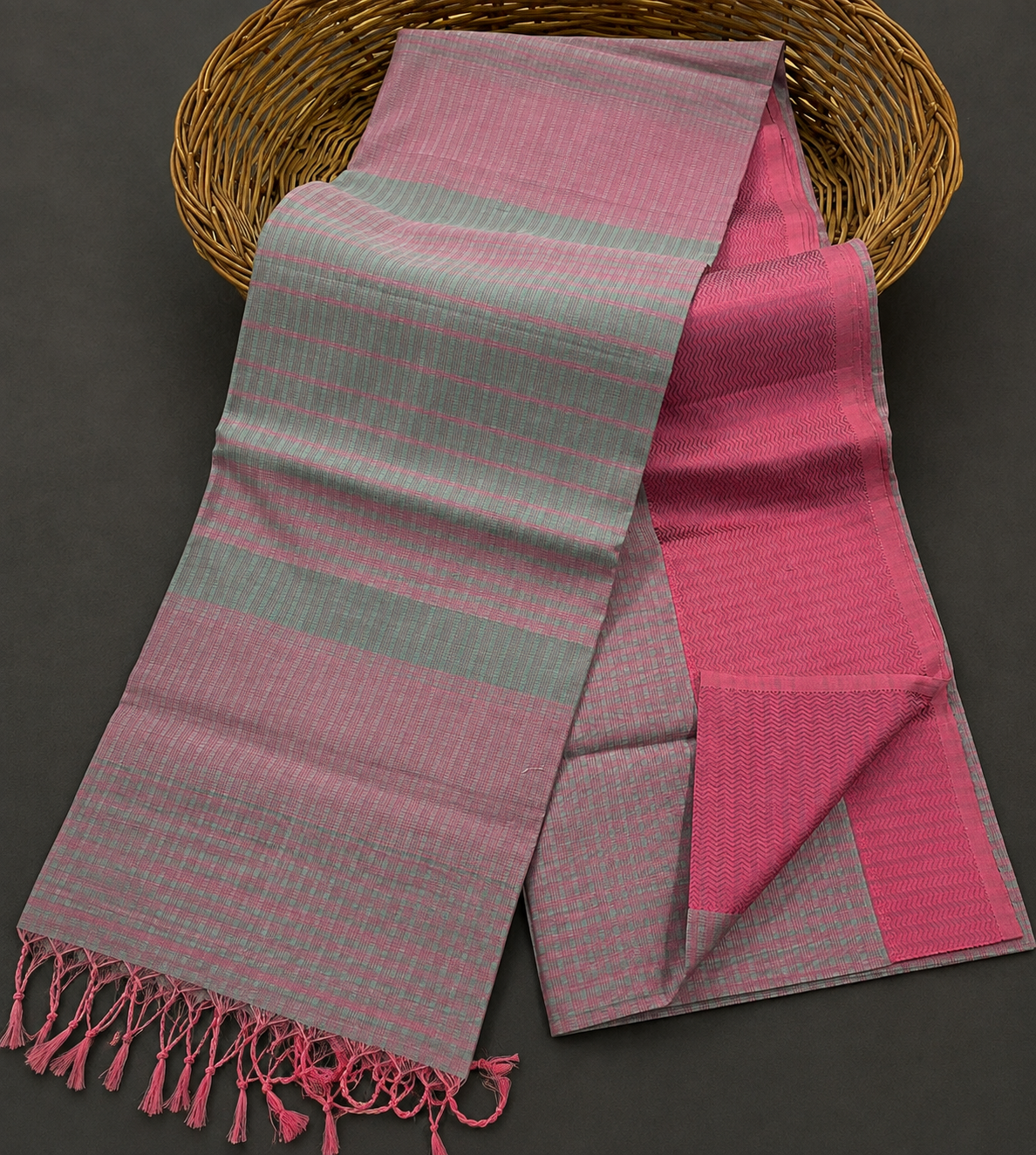 Dusty Pink Handloom Cotton Maheshwari Saree -AUV-900024
