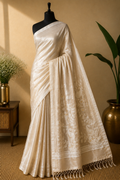 Beige Jamdani - Tussar by Art Silk Handloom Saree -AUV-900123