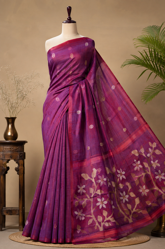 Violet Jamdani - Pure Muslin Handloom Saree -AUV-900117