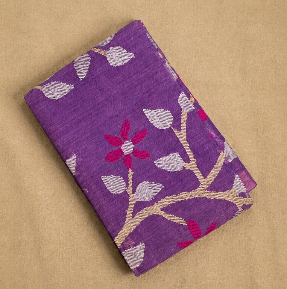 Violet Jamdani - Pure Muslin Handloom Saree -AUV-900117