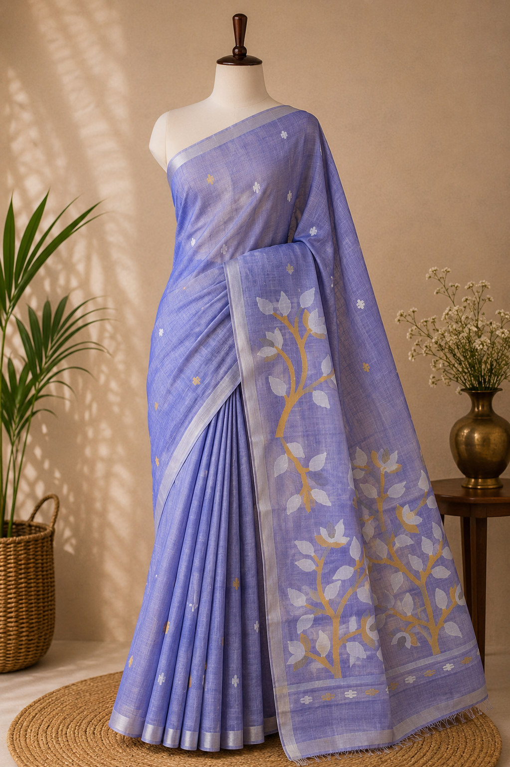 Lavender Grove Jamdani - Pure Muslin Handloom Saree -AUV-900118