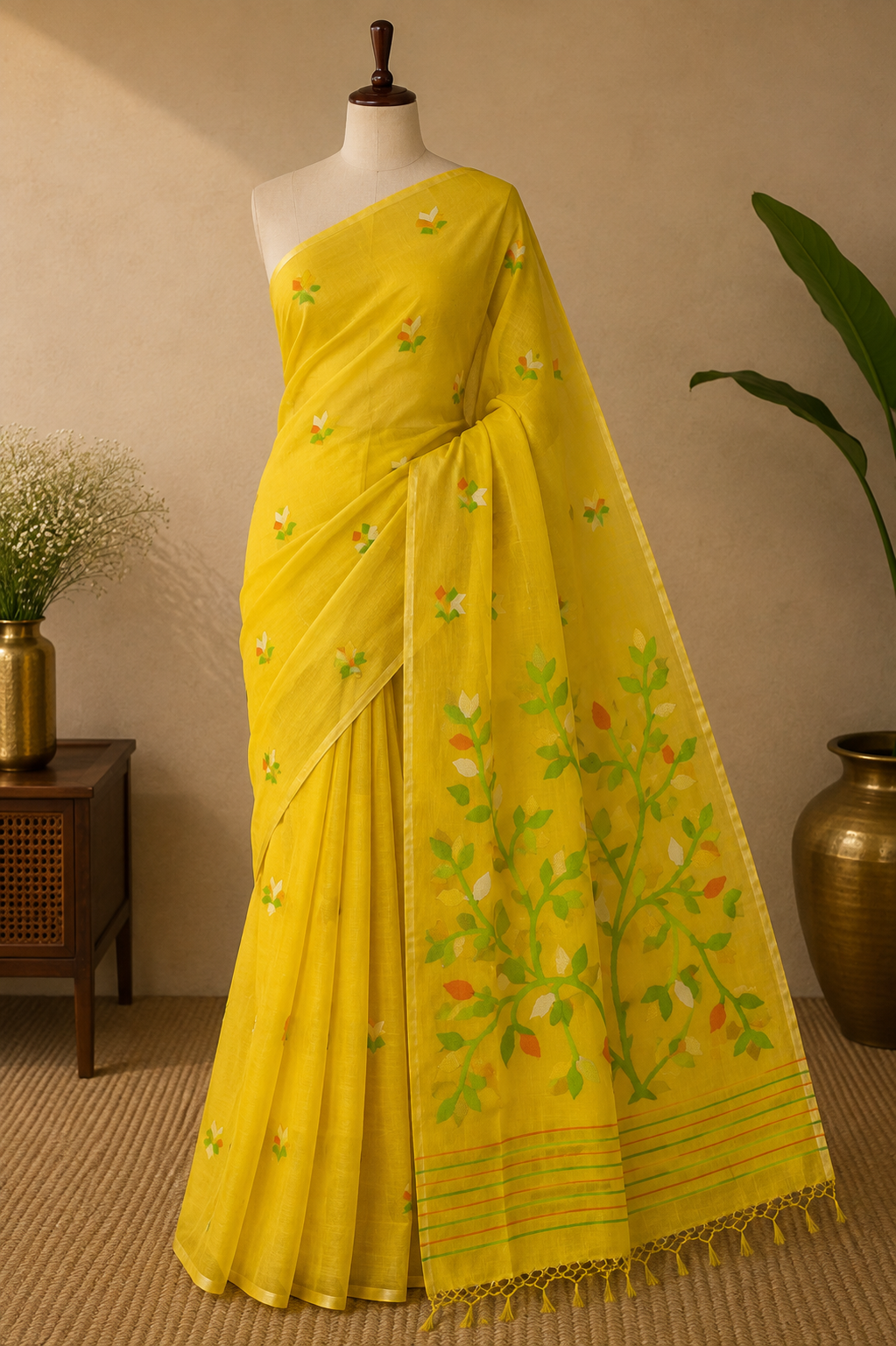 Yellow Jamdani — Pure Muslin Handloom Saree