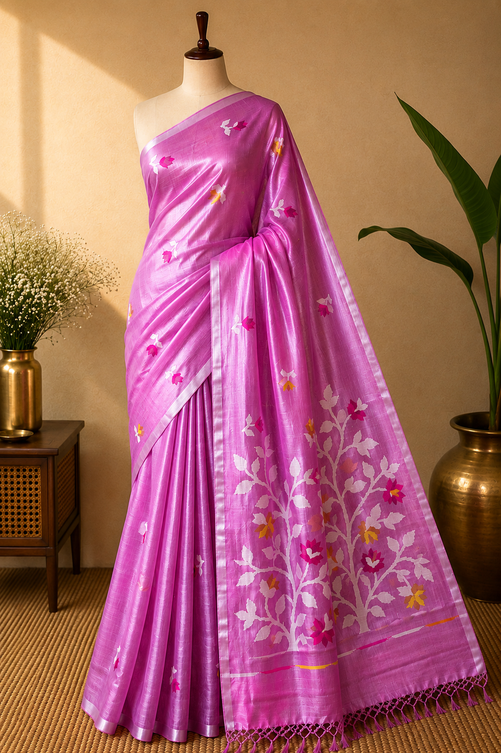 Lavender Pink Jamdani — Pure Muslin Handloom