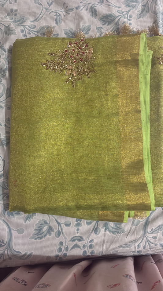 Olive Green Bhagalpuri Silk Saree