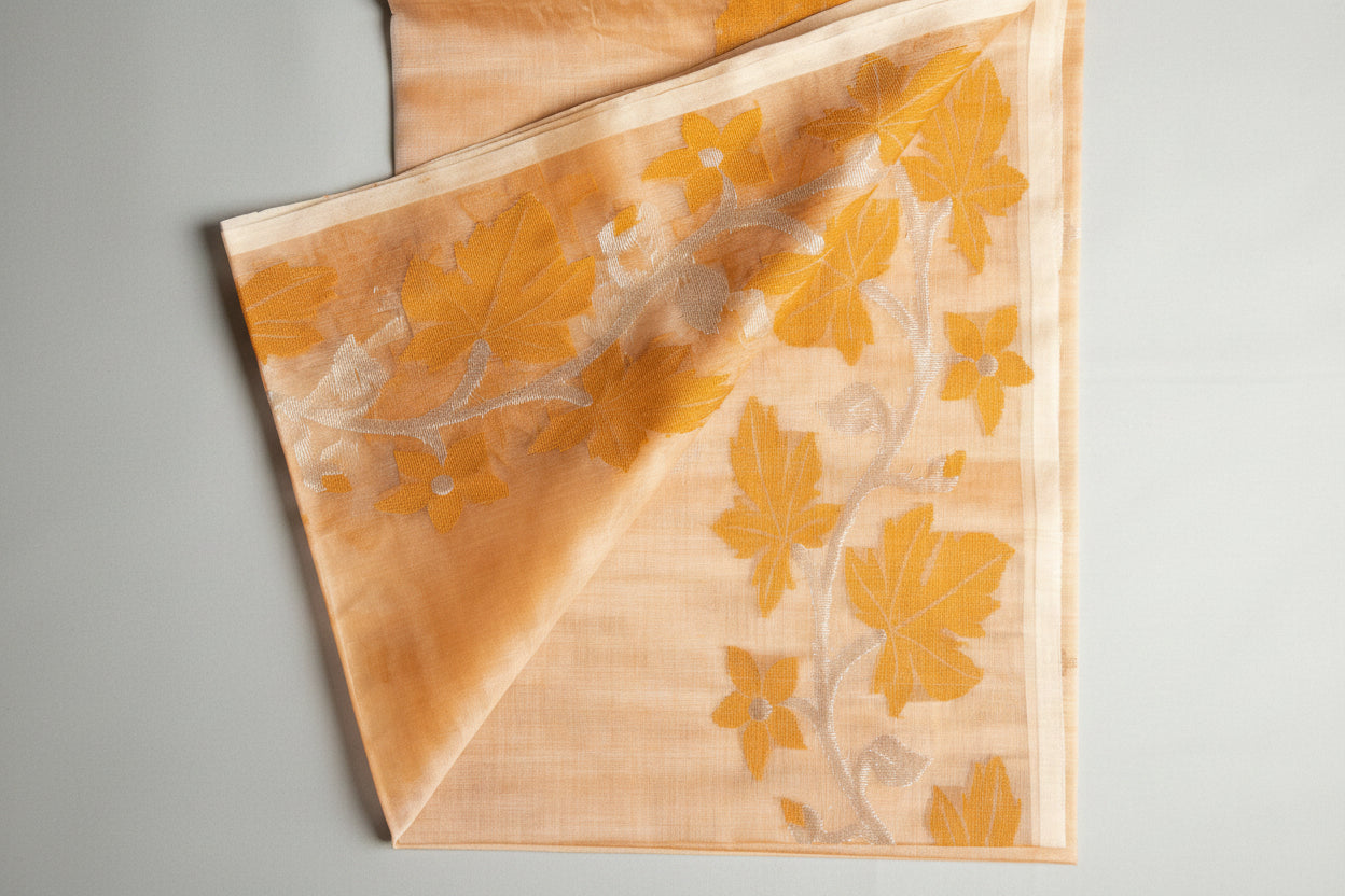 Peach Bloom Jamdani — Pure Muslin Handloom Saree