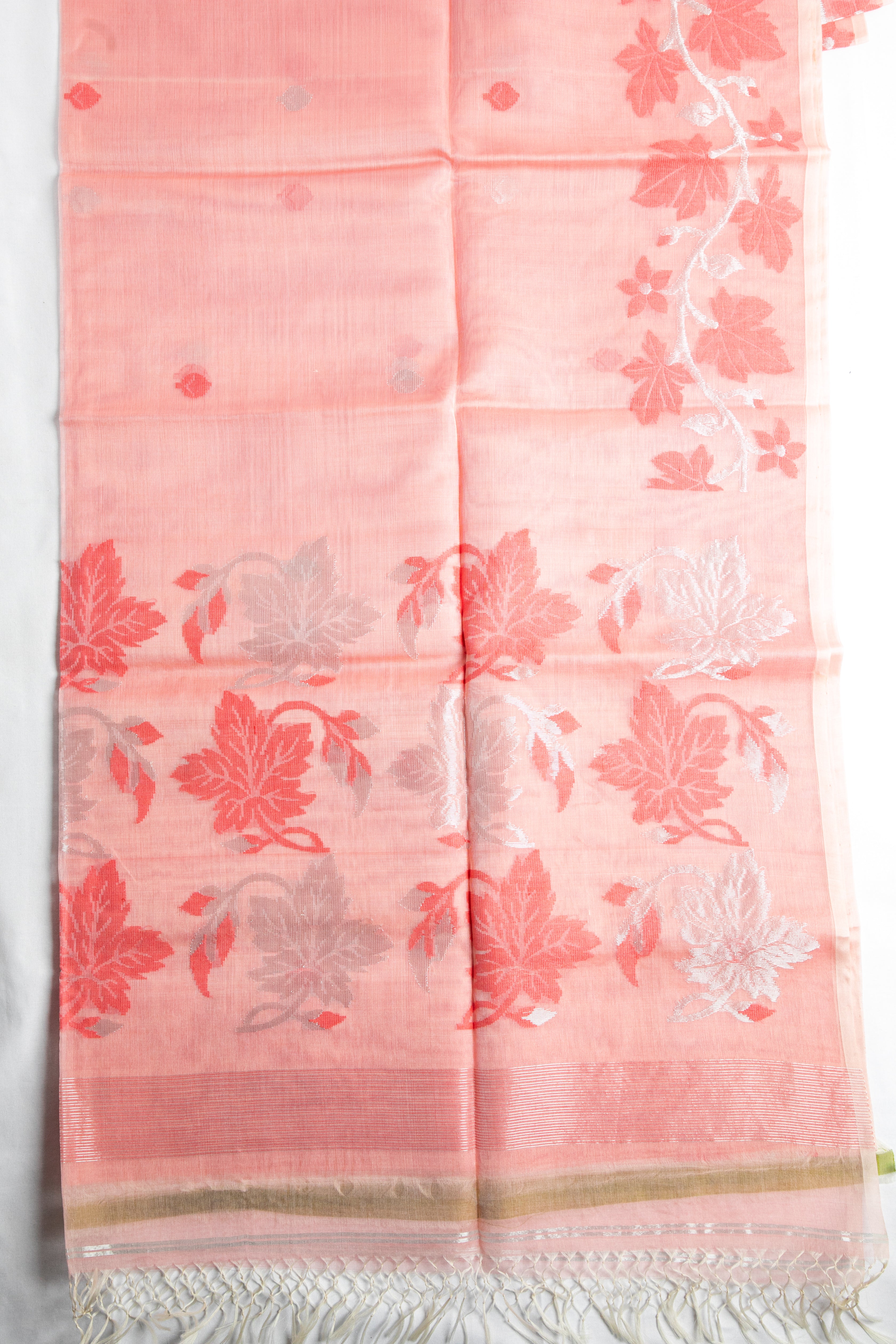 Blush Bloom Jamdani — Pure Muslin Handloom Saree