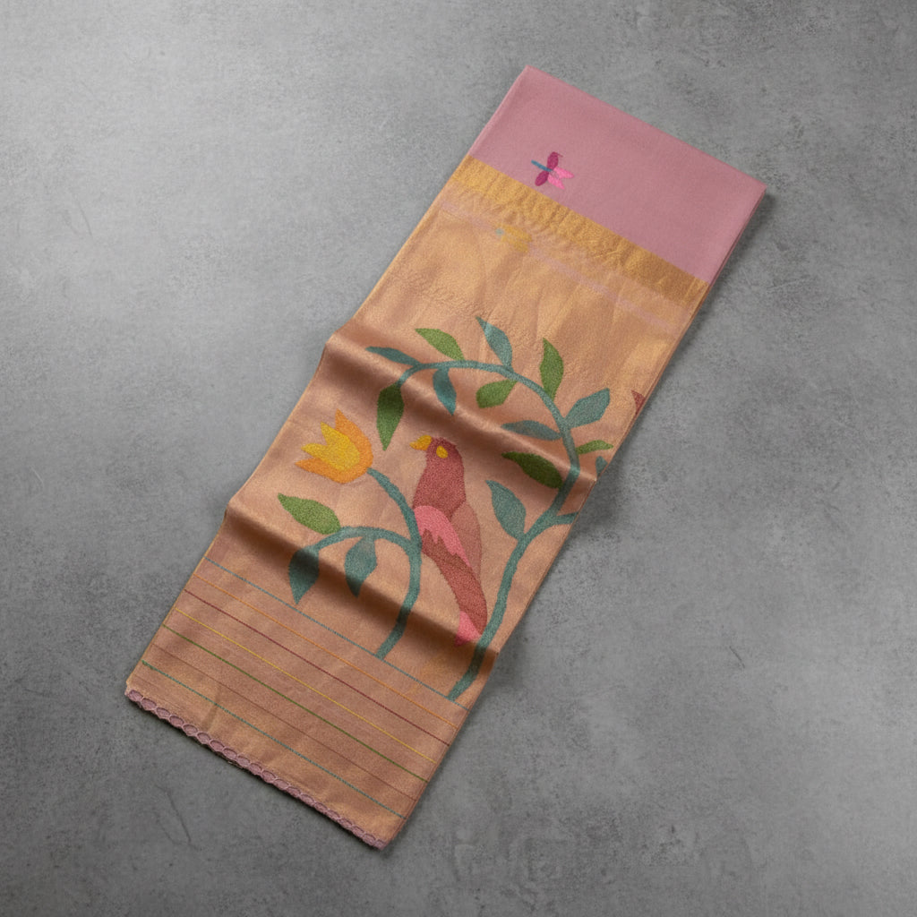 Mauve Songbird Jamdani — Pure Muslin Handloom Saree