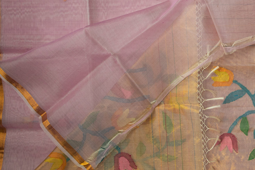 Mauve Songbird Jamdani — Pure Muslin Handloom Saree