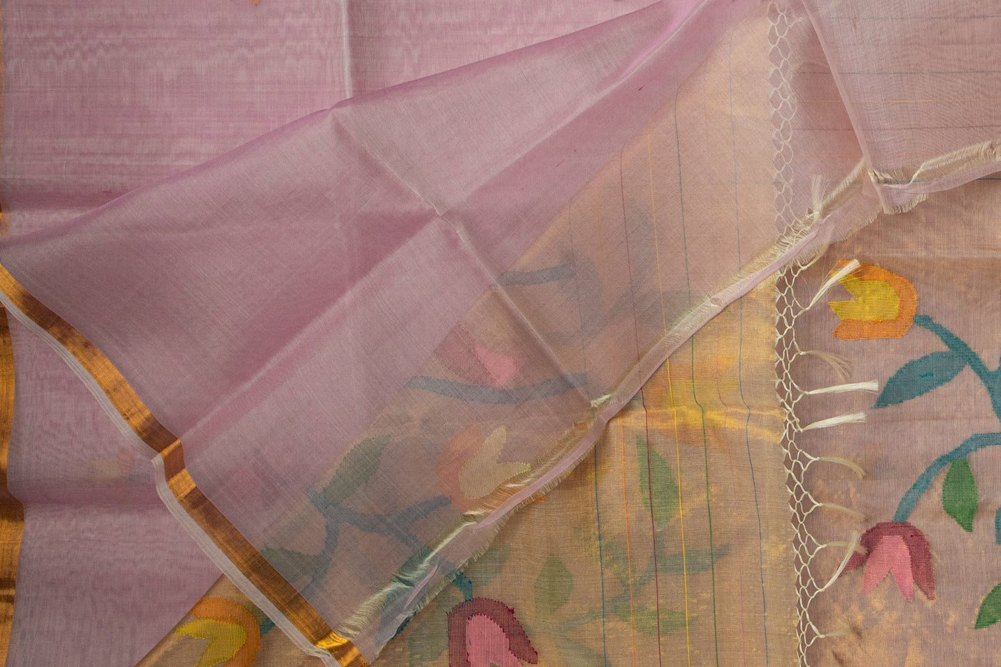 Mauve Songbird Jamdani — Pure Muslin Handloom Saree