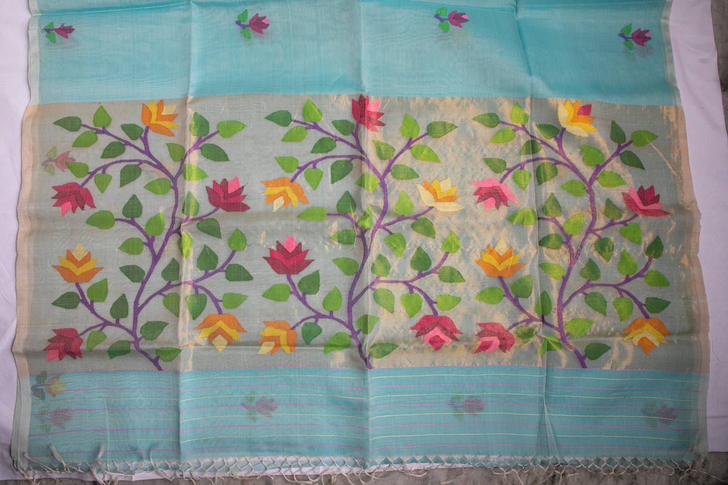 Light Blue Jamdani — Pure Muslin Handloom Saree
