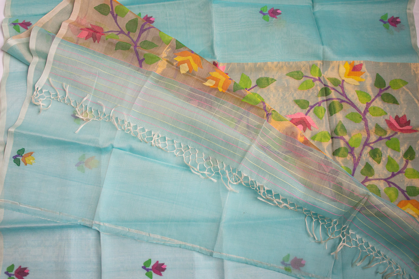 Light Blue Jamdani — Pure Muslin Handloom Saree