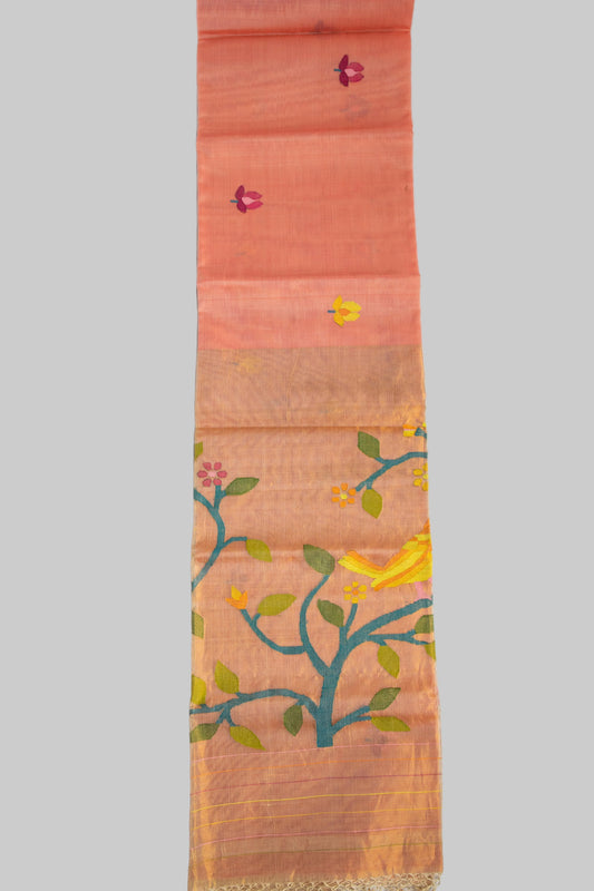 Coral Jamdani — Pure Muslin Handloom Saree