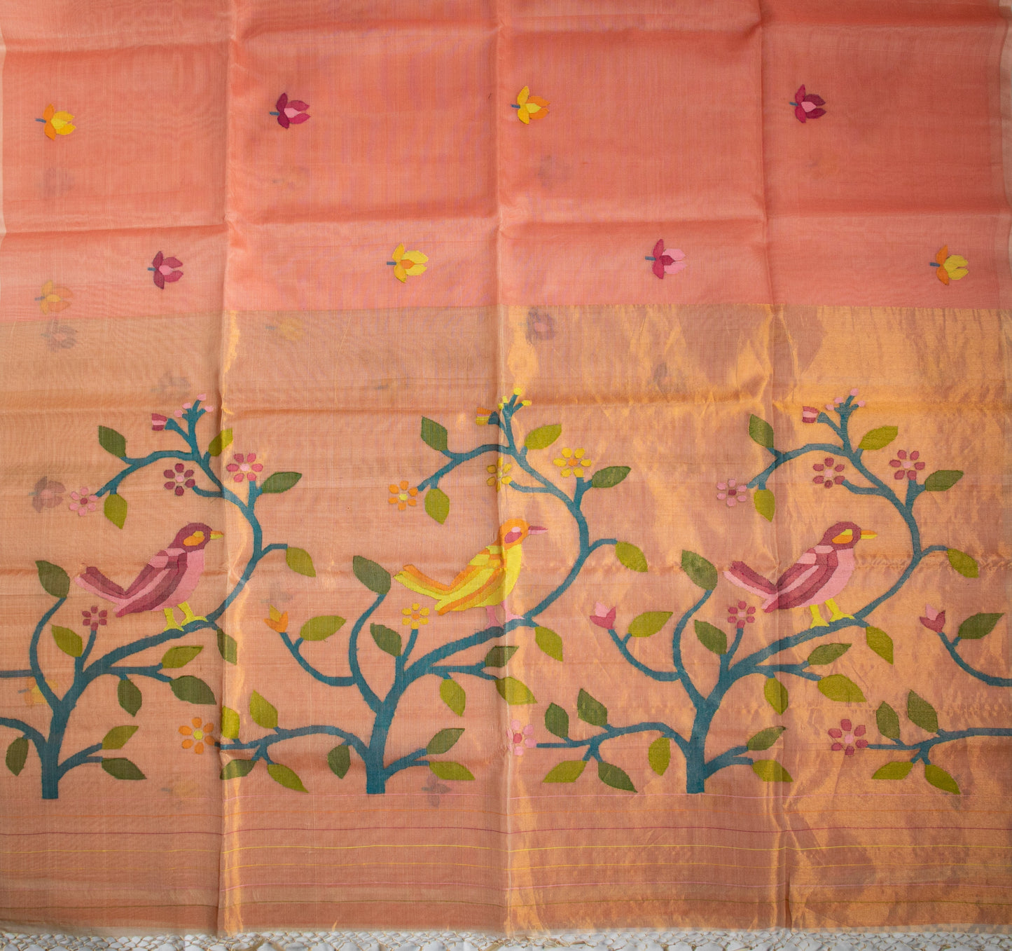 Coral Jamdani — Pure Muslin Handloom Saree