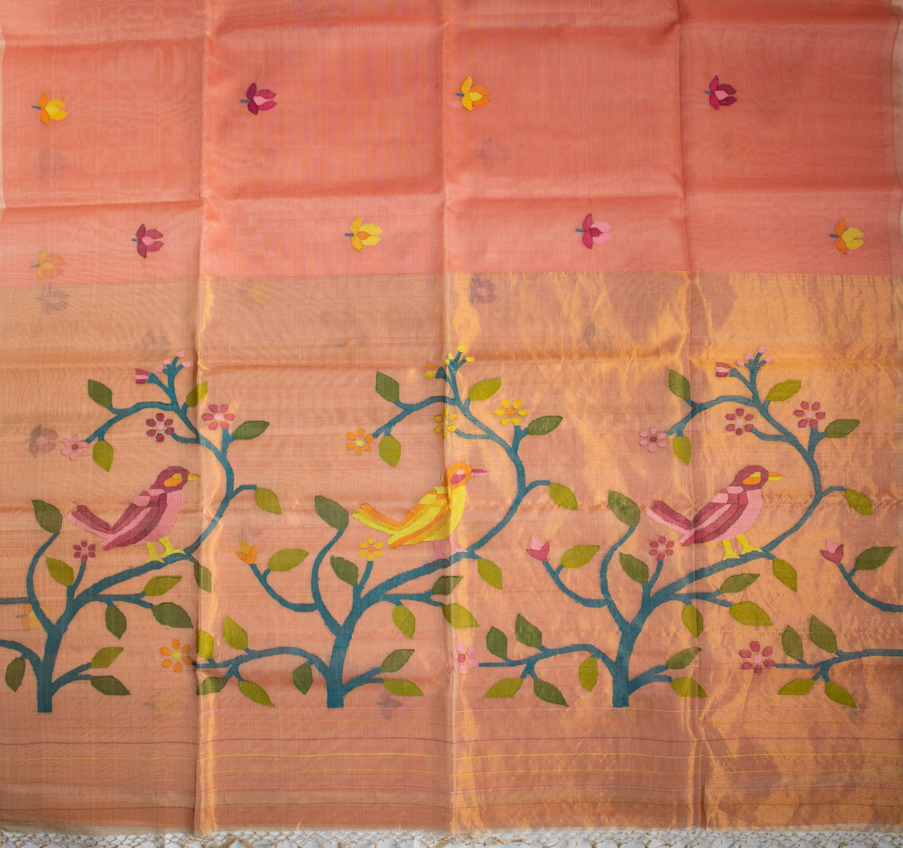 Coral Jamdani — Pure Muslin Handloom Saree
