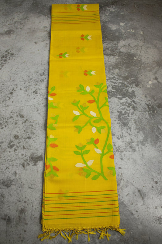 Yellow Jamdani — Pure Muslin Handloom Saree