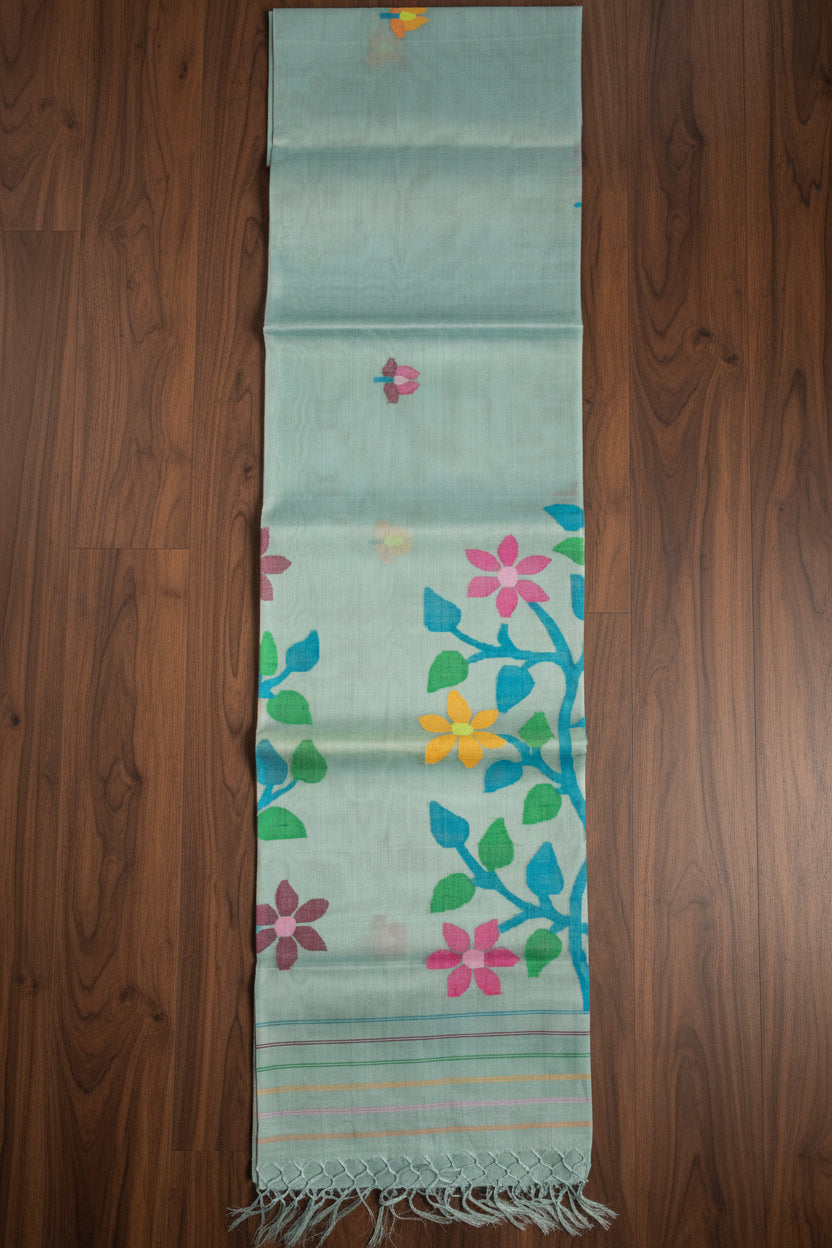 Ice Blue Jamdani — Pure Muslin Handloom Saree