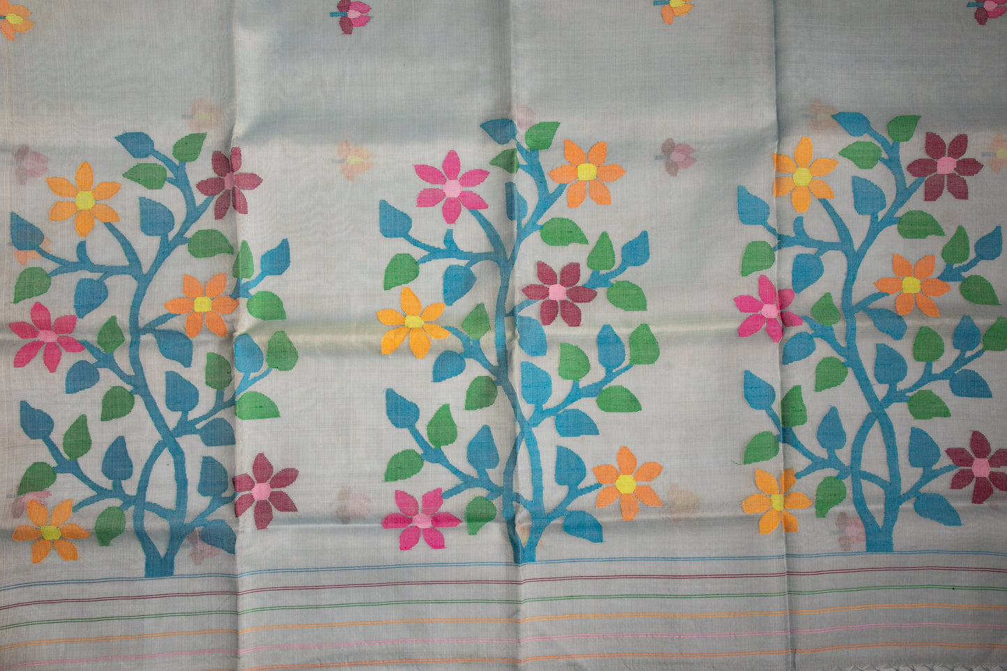 Ice Blue Jamdani — Pure Muslin Handloom Saree
