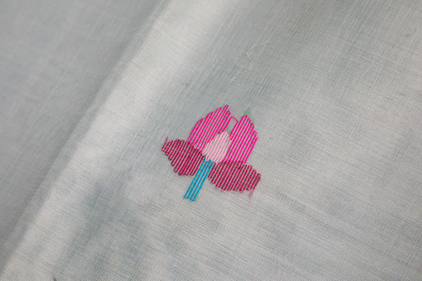 Ice Blue Jamdani — Pure Muslin Handloom Saree