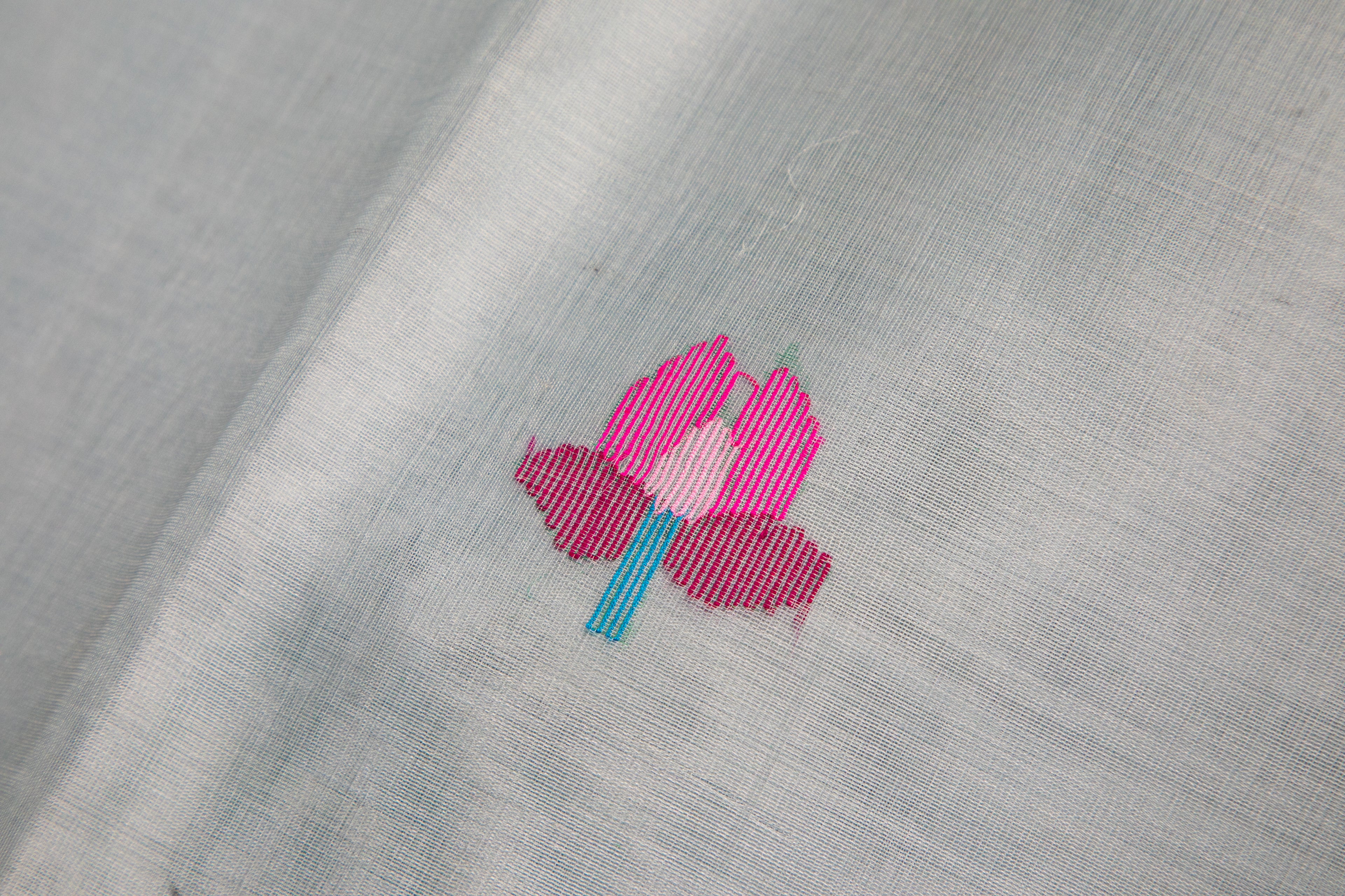 Ice Blue Jamdani — Pure Muslin Handloom Saree
