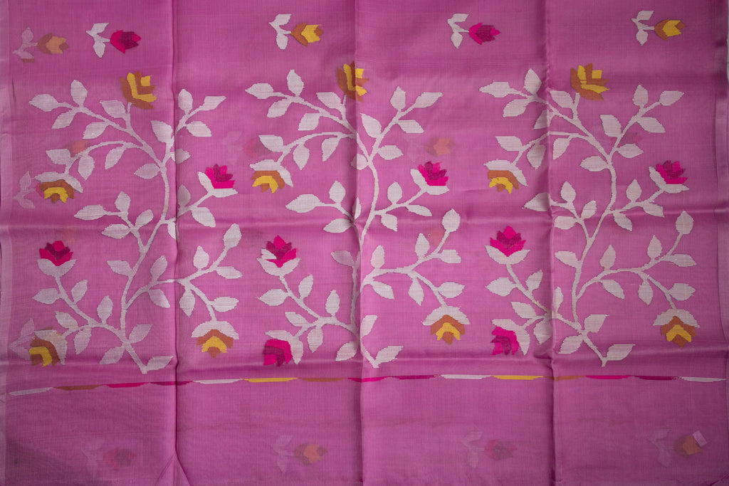 Lavender Pink Jamdani — Pure Muslin Handloom-AUV-900113