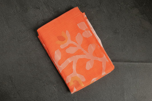 Tangerine Orange Jamdani - Pure Muslin Handloom Saree - AUV-900115