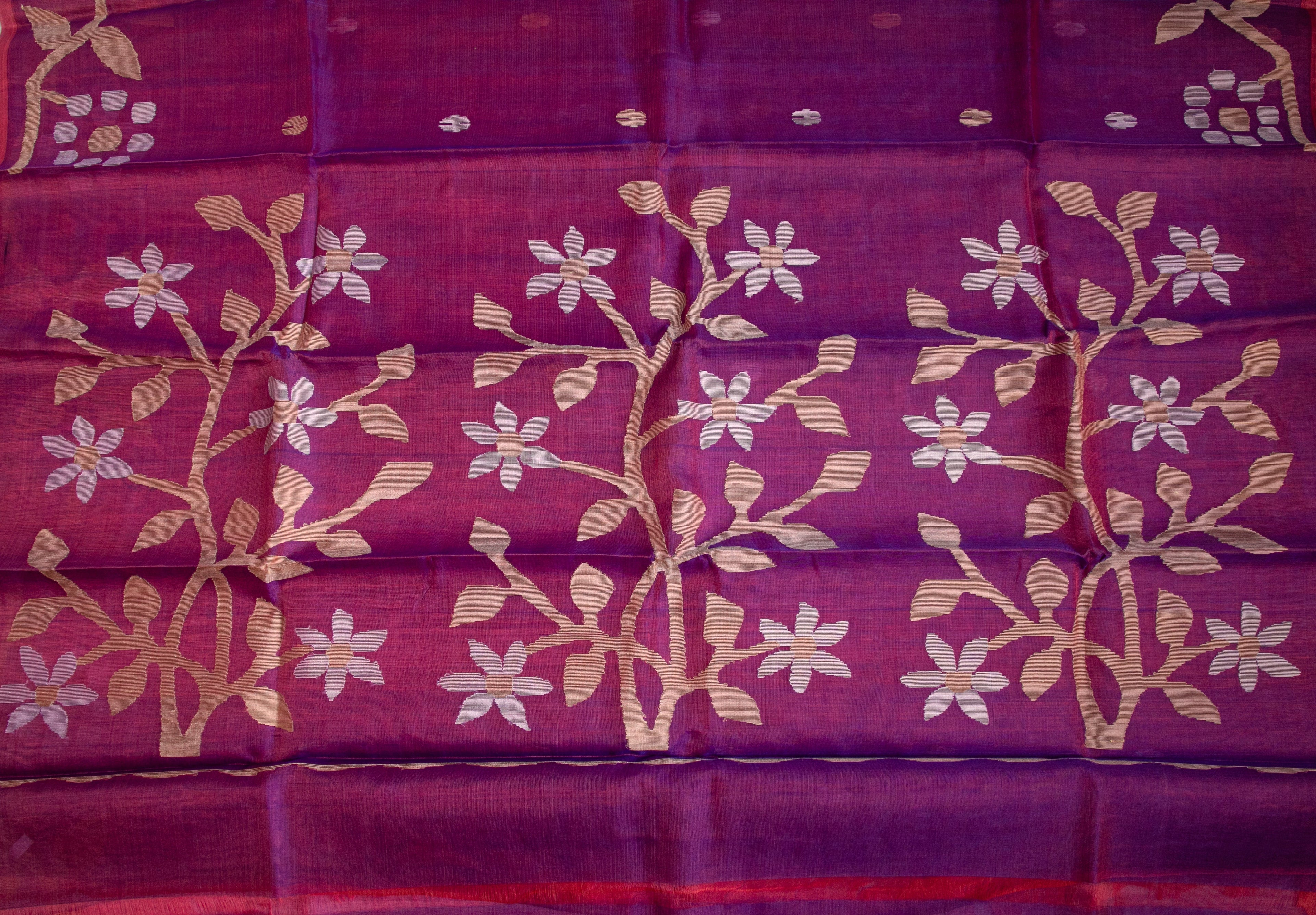 MAGENTA PINK - PURE MUSLIN HANDLOOM SAREE- AUV-900116
